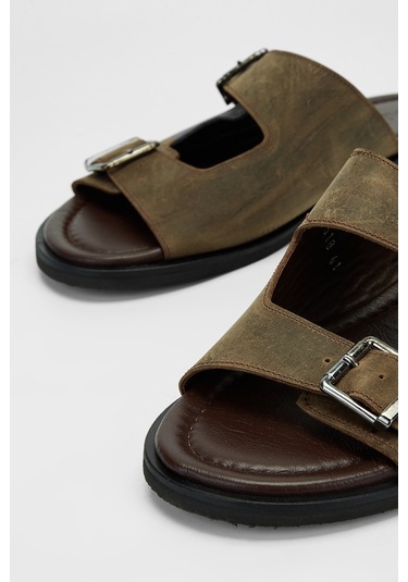 Valmenti Clemente Erkek Kahverengi Hakiki Deri Düz Terlik 537 518-val Erk Trlk Y23 Kahverengi