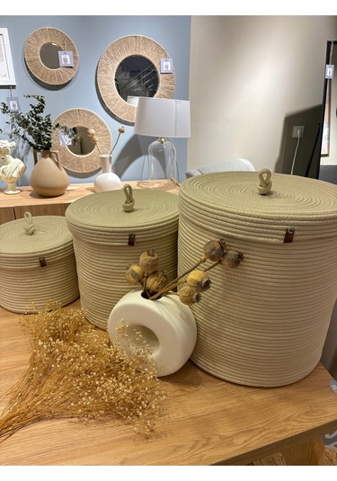 Victor Çok Amaçlı Düzenleyici Kapaklı 3'lü Sepet,kapaklı Kirli Çamaşır Sepeti, Kapaklı Organizer Krem