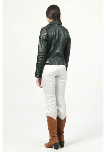 Dericlub Yb-2164 Gerçek Deri Kadın Mont Yeşil