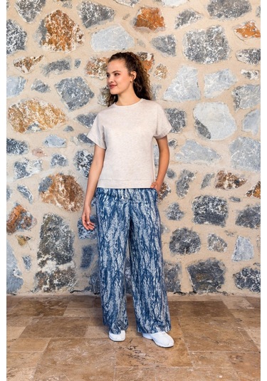 Kadın Kısa Kol Bej Mavi Pijama Takım C6t0n04y42 001