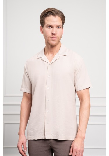 Erkek Bej Apaş Yaka Kısa Kol Gömlek 25ys004008653 Bej Bej