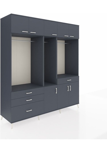 Kronos Dolap 8 Raflı 4 Çekmeceli 3 Askılı 220x59x243 Antrasit-antrasit/antrasit Antrasıt/antrasıt