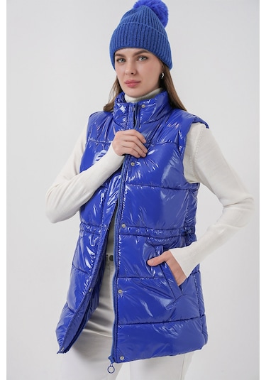 Bigdart Kadın Parlak Şişme Yelek 5218 - Saks