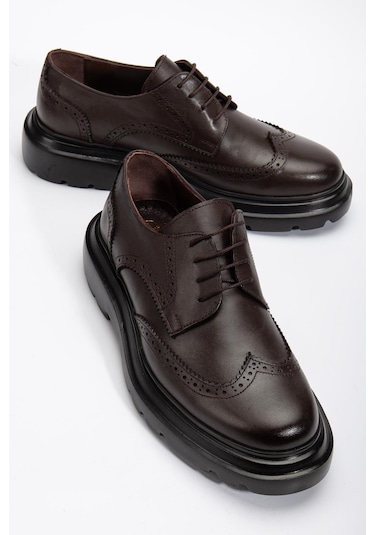 Hakiki Deri Erkek Klasik Ayakkabı Kahve Kalın Taban Bağlı-3919