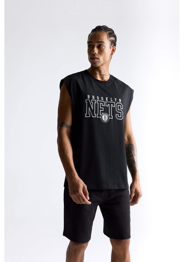 Defacto Pamuk Defactofit Nba Brooklyn Nets Oversize Geniş Kalıp Bisiklet Yaka Atlet E7284ax25aubk81 SIYAH