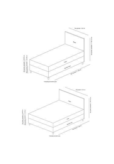 150x200 Motya Baza Başlık Yatak Seti - Açık Gri