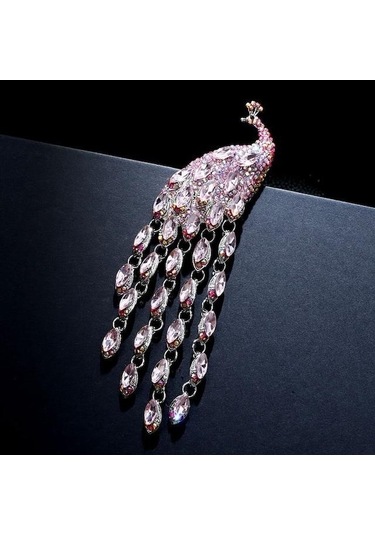 Novahub Pembe Rhinestone Güzel Zarif Tavuskuşu Broş Kadınlar Için Kış Moda Pin Hayvan Tasarım Parti Düğün Aksesuarları Pembe