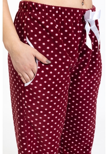 Kadın Polar Kışlık Eşofman Alt Waynap Polar Alt- Bordo