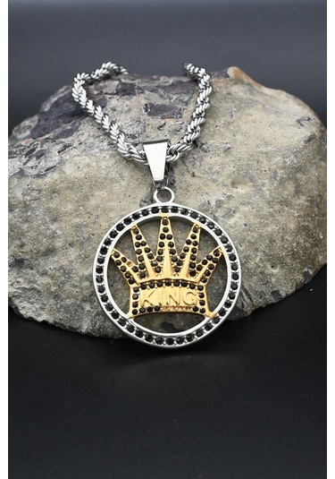Kral Tacı Figürlü Kolye Paslanmaz Çelik Zincir 902297 Gümüş