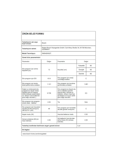 Bosch SMS4EKI62T 6 Programlı 13 Kişilik Bulaşık Makinesi
