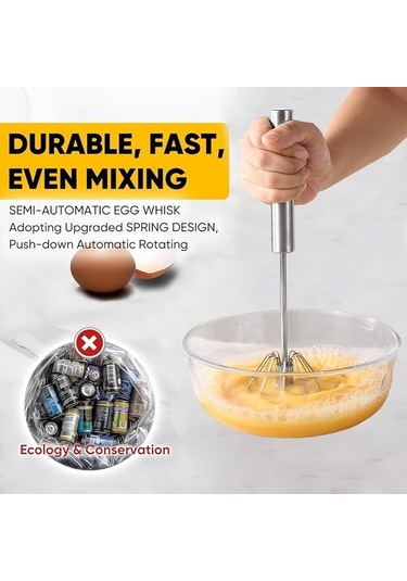 Fortunelane Paslanmaz Çelik Yarı Otomatik Çırpma, El Frother Ve Wisking Aracı, Yemek Yumurta Çırpıcı, Yumurta Döndürücü, Yumurta Paslanmaz Çelik
