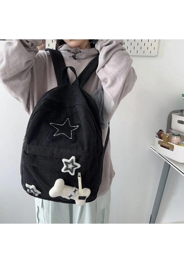 Ebitda Siyah Y2k Estetik Sırt Çantası Yıldız Desen Tiki Kadife Sırt Çantası, Üniversite Öğrencisi Bilgisayar Çantası Kız İçin Siyah
