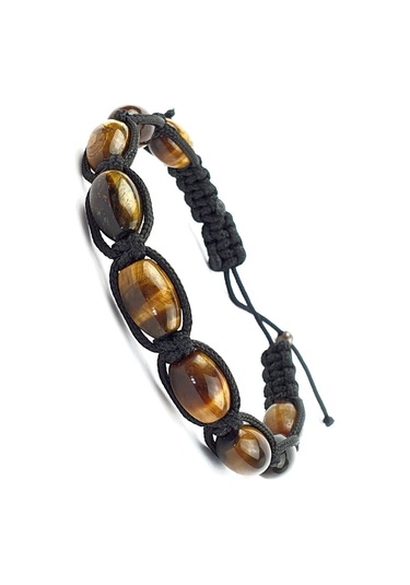 Kaplan Gözü Taşlı Gümüş Erkek Şambala  Bileklik