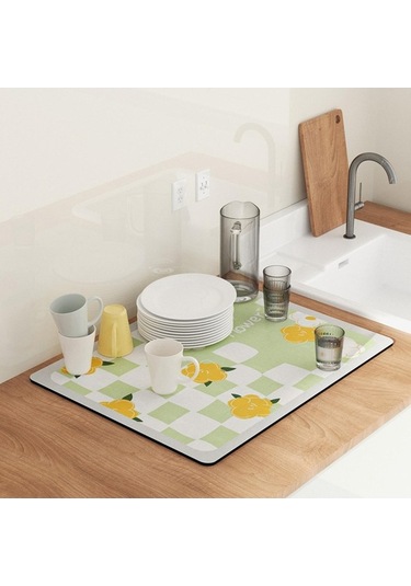 Bosphorusboutique02 Suntek Bulaşık Kurutmalık Mat Dekoratif Yeşil Çiçekler Yeşil Diğer