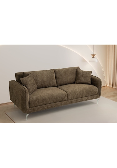 Mona Demir Ayaklı Kahverengi 3 Lü Kanepe Kahverengi