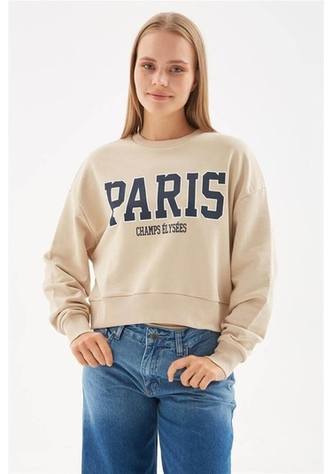 Fashıon Frıends Kadın Baskılı Crop Sweat 24k0053k1 Bej