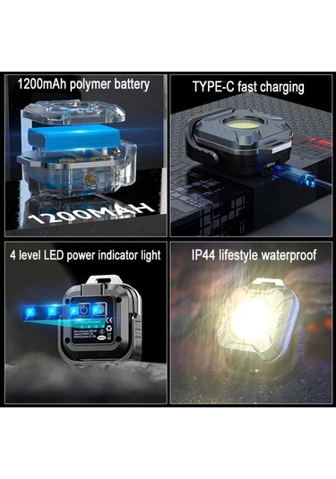 Cob Cep Lambası Anahtarlık El Feneri Usb Şarj Edilebilir 6 Mod Süper Parlak Mini Taşınabilir Mıknatıslı Çalışma Işığı Açık Hava Kampı Kırmızı Beyaz Işık-6 Mod