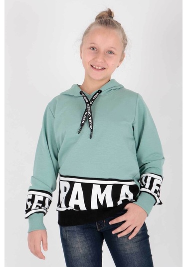Ahengim Kız Çocuk Drama Baskılı Kapüşonlu Sweatshirt Ak13433 Su Yeşili