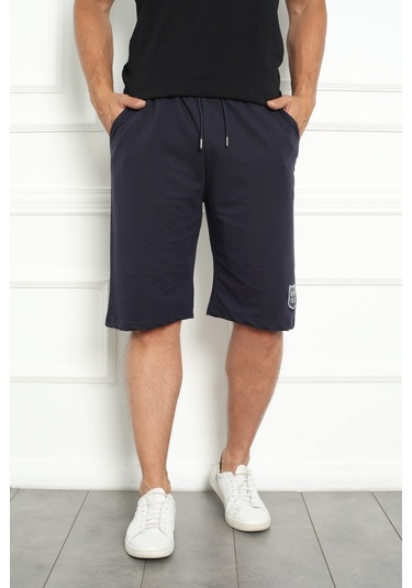 Erkek Şort Bermuda Kurt Armalı Beli Bağcıklı İpli Cepli Büyük Beden Geniş Beden Aralığı Laci Nıc1067 R12 Lacivert