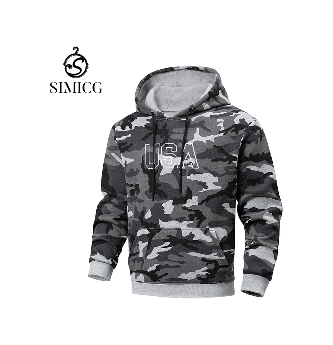 Kamuflaj İşlemeli Kapüşonlu Sweatshirt Erkek Kapüşonlu Erkek Sonbahar Ve Kış Sweatshirt Ceketi Gri