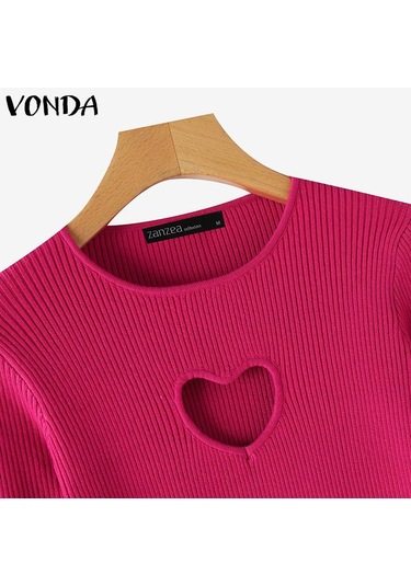 Vonda Kadın Vintage Yuvarlak Yaka Uzun Kollu Dar Kazak Kazaklar Beyaz