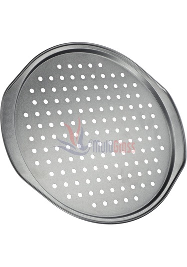 Kulplu Delikli Pizza Tepsisi Lahmacun Pide Tepsisi 31 Cm Gri