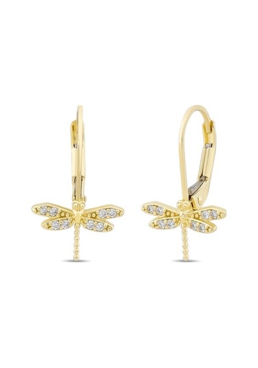 14 Ayar Taşlı Yusufçuk Halka Altın Küpe