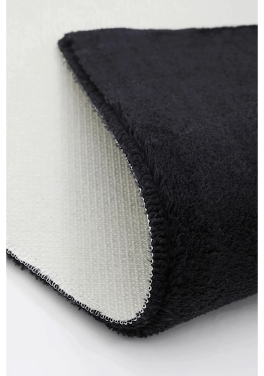 Siyah Fluffy Post Peluş Halı Antibakteriyel Kaymaz Taban