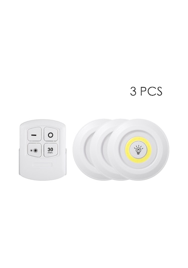 Ruicoo Kablosuz Cob Led Dolap Aydınlatma - 3'lü Paket, Uzaktan Kumandalı, Parlaklık Ayarlı, Taşınabilir, Pil İle Çalışan Beyaz