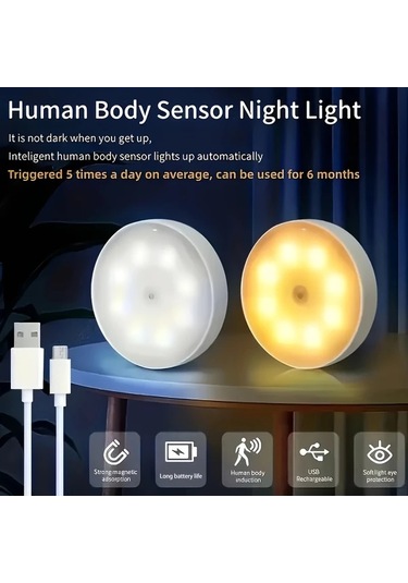 Willowhaven 6'lı Amill Akıllı Led Hareket Sensörlü Usb Şarjlı Sabit Ve Algılamalı Yumuşak Warm White Işık 16renk Şarj Edilebilir