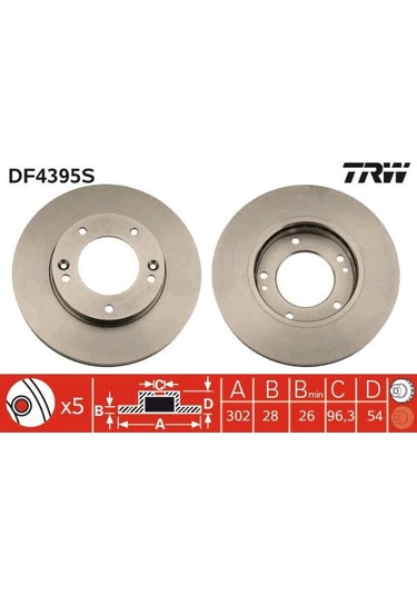 Ön Fren Aynası Adet Kıa Sorento 2.4 İe 16v-2.5 V6 Crdı-3.5 V6 24v 02 302x28x5dlxhavalı Df4395