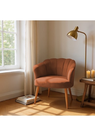 Papatya Berjer - Modern Tekli Koltuk - Babyface Kumaş - Bakır