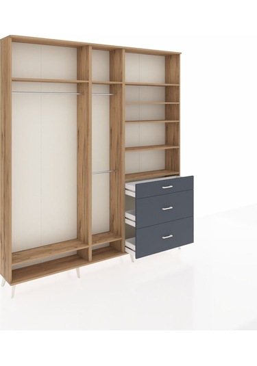 Arges Dolap 9 Raflı 3 Çekmeceli 3 Askılı 220x30x243 Çam-çam/antrasit Atlas Çam/antrasıt