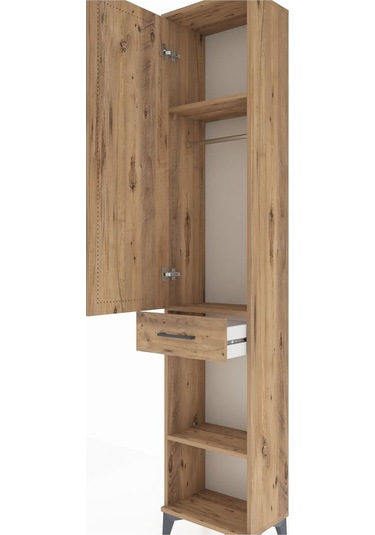 Arges Dolap 3 Raflı Tek Çekmeceli Tek Askılı 44x30x221 Çam-çam Çam