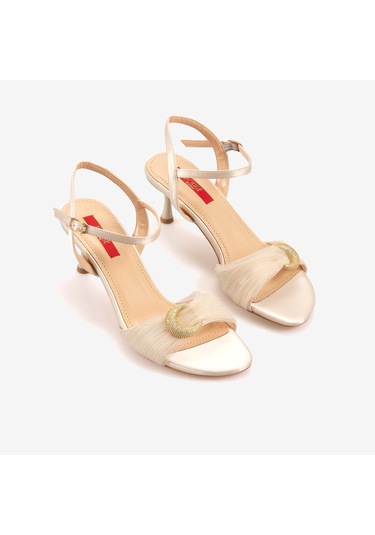 Rouge Kadın 7,5cm Topuklu Sandalet 1168 Bej