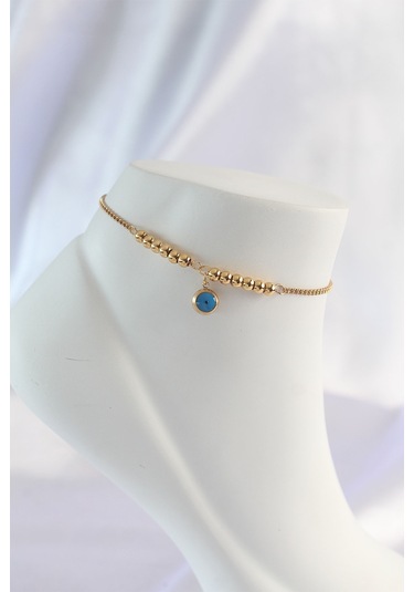 316l Çelik Gold Renk Minimal Nazar Boncuklu Halhal - Ebj240601w24470 Bakır