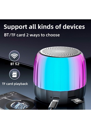 Geeroyoo Thinkplus K3 Plus Bluetooth 5.2 Taşınabilir Hoparlör: Dış Mekan, Mini Boyut, T环绕 Bass, Mikrofon, Rgb Işık, 3w Güç, Type-c Şarj