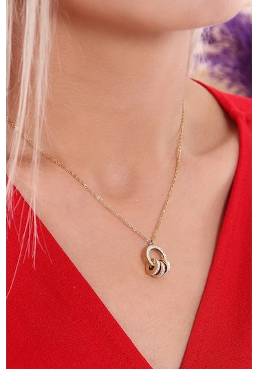 Bhs Life Kadın Zirkon Taşlı Halka Çelik Kolye Altın Renk Altın