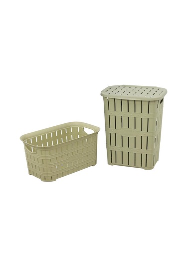 Sağlam Plastik Bambu Görünümlü Kirli Çamaşır Sepeti- Çamaşır Sepe Diğer