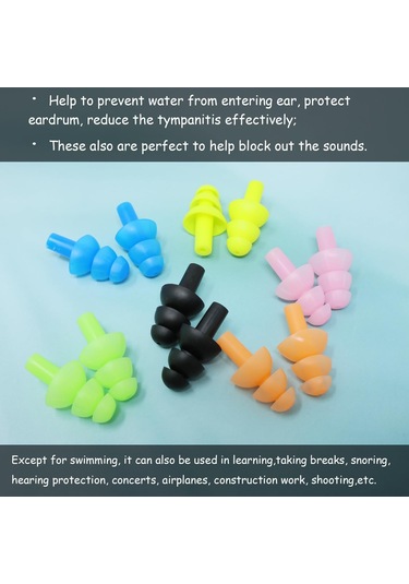 Yüzme, Öğrenme Vb. İçin Yeniden Kullanılabilir Silikon Yüzme Kulak Tıkacı Çiftleri Yumuşak Ve Esnek Kulak Tıkacı