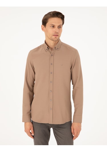 Pierre Cardin Erkek Açık Kahverengi Gömlek Desenli 50297998-vr002 Açık Kahverengi