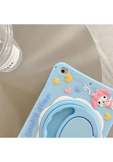 Samsung Galaxy Tab A7 Lite T220 T225 T227 Uyumlu Kedi Kılıf Askılı Standlı Eğlenceli Koruyucu Kılıf Mavi