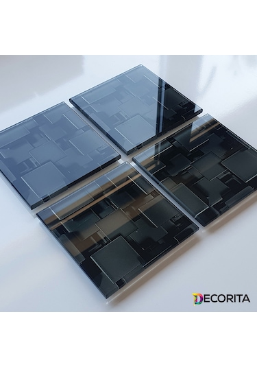 Decorita Cam Bardak Altlığı Siyah Küpler 4'lü Takım 10 CM x 10 CM Siyah
