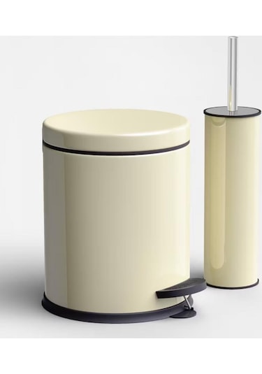 Zethome Krem İkili Banyo Seti Çöp Kovası-tuvalet Fırçası Siyah