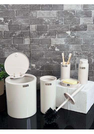 Okyanus Home Bej Yuvarlak 5'li Banyo Seti Bej