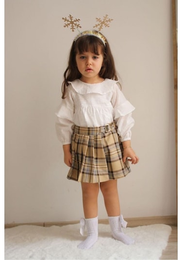 Ekose Şort Etek Bluz Kız Tarz Takım 001