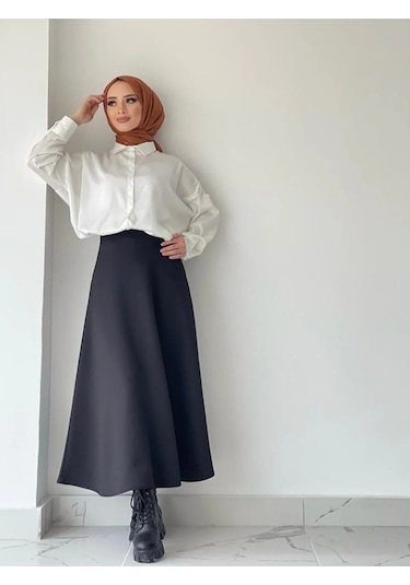 Puf Scuba Kloş Etek Siyah