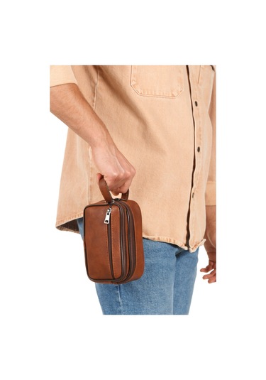 Newish Polo Erkek Bileklik Kemerli Portföy Clutch Traş Kozmetik El Çantası New344 Taba