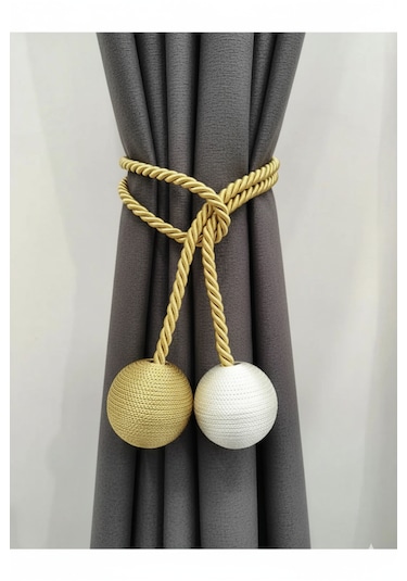 İki Toplu Yan Bağlama Fon Perde Toplama Aparatı Gold Krem