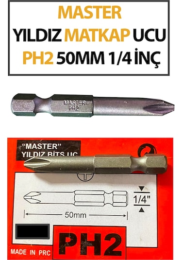Yıldız Matkap Ucu Bits Ph2 50 Mm 1/4